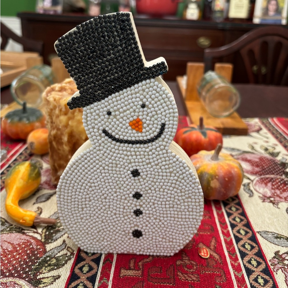 Charming White Snowman with Black Hat Holiday Decor